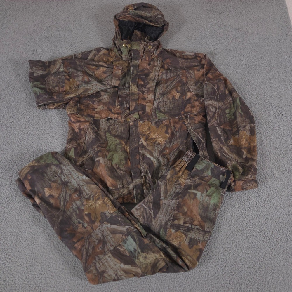 VINTAGE Sportchief Hunting Set Mens L Brown Camo Micro Porous Hooded Set 90s